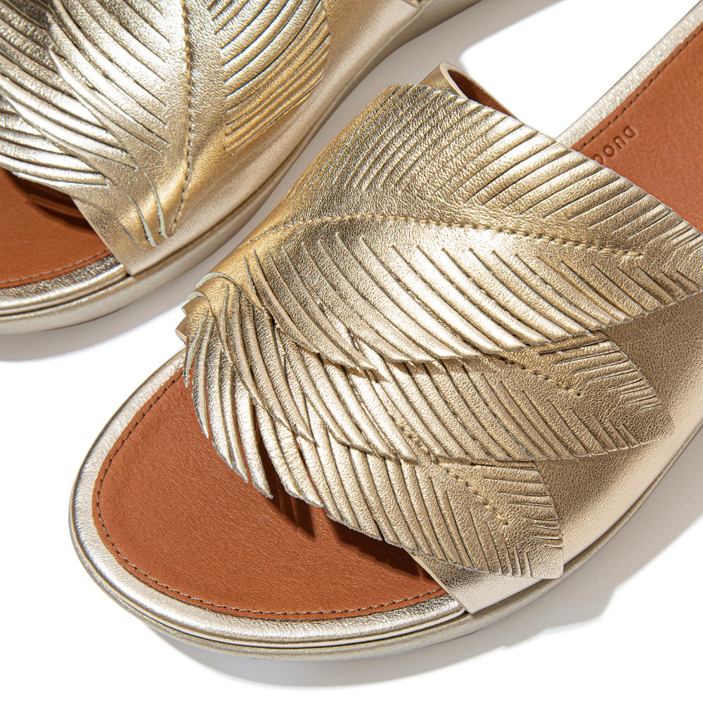 Fitflop Womens Slides Gold - Sola Feather Metallic Leather - 71VEDPQKG